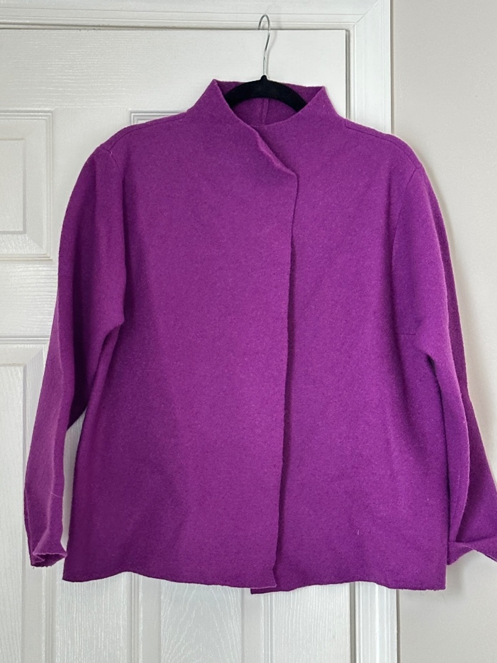 Eileen Fisher Purple Boiled Wool Structured Asymmetrical Blazer Coat Size XS